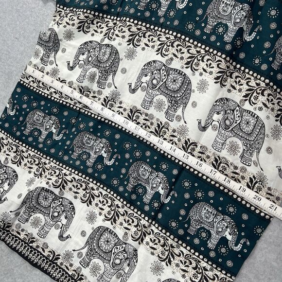 Sopheap Angkor Mens XL Elephant Print Green Ivory Button up Shirt woven - Picture 12 of 15